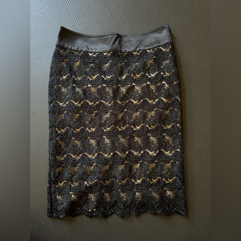 bebe Black Lace Pencil Skirt, knee length, 8